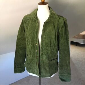 NWT Hunter Green 100% Suede Leather Snap Button Jacket